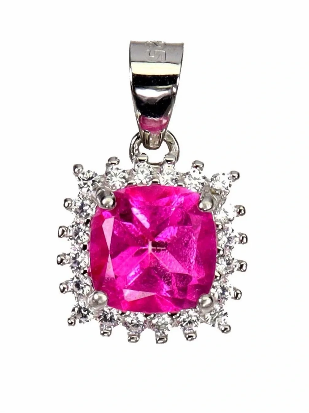 Stunning Natural Pink Topaz 1.15CT w/ Zircon Halo 14K Gold Pendant Necklace 18”